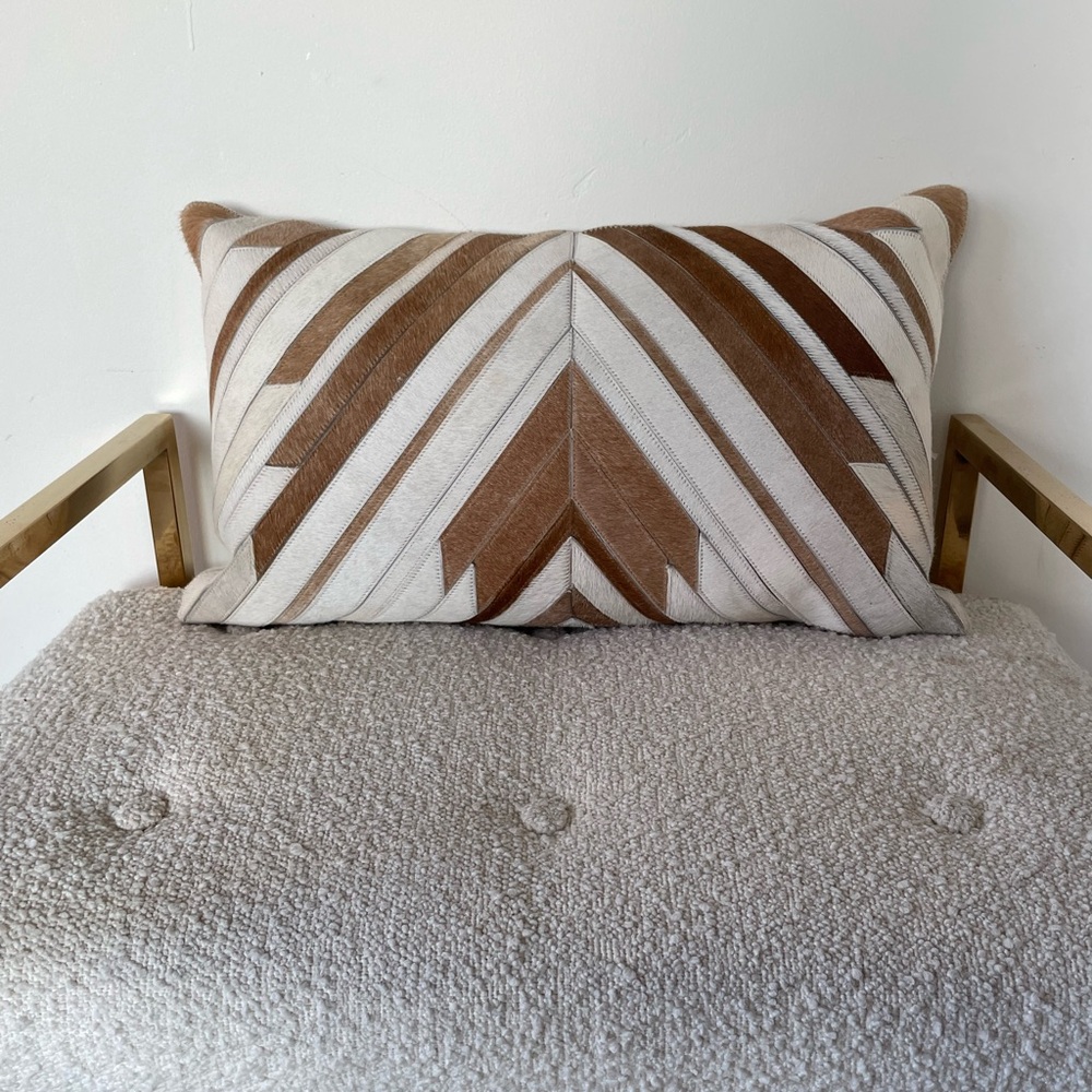 20x11 KRAVET Hair on Hide Geometric Brown and Cream Throw Pillow